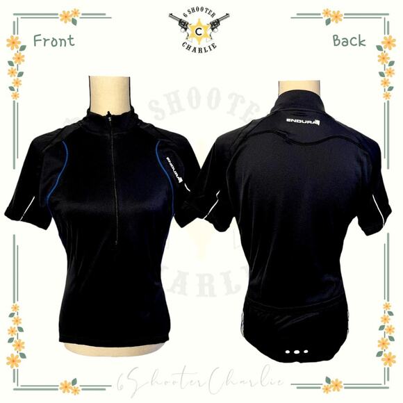 Womens Fit Endura Cycling Jersey Black Blue Size Medium Zip Pockets - Picture 1 of 4